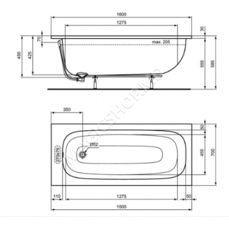 Ванна акриловая Ideal Standard i.life 150x70 T475701