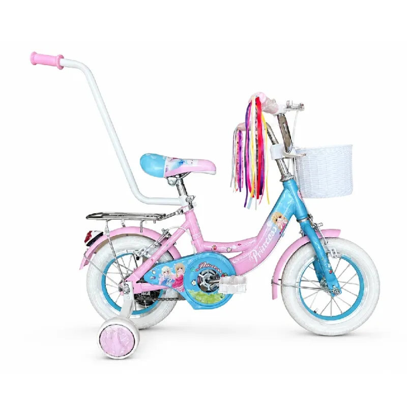 Bicicletă pentru copii Princess 12″, cu roți ajutătoare și mâner pentru părinte