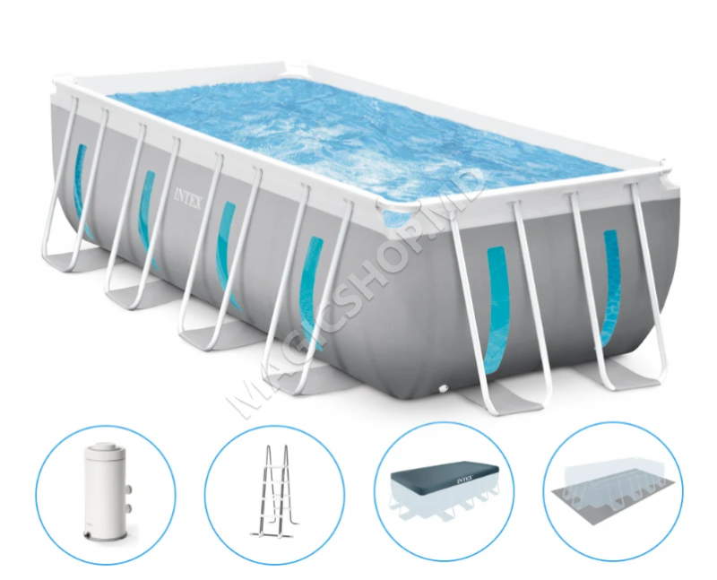 Piscină Intex Prism Frame Clearview Premium 400×200×122 cm, 8418 L, cu pompă 2006 L/h, set complet