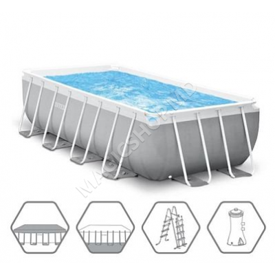 Piscină cadru Intex Prism Frame 488x244x107 cm, 10874 l, pompă de filtrare 3785 l/h, scară, copertină, covoraș