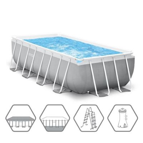 Piscină cadru Intex Prism Frame 488x244x107 cm, 10874 l, pompă de filtrare 3785 l/h, scară, copertină, covoraș