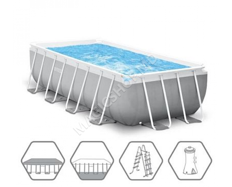 Piscină cadru Intex Prism Frame 488x244x107 cm, 10874 l, pompă de filtrare 3785 l/h, scară, copertină, covoraș