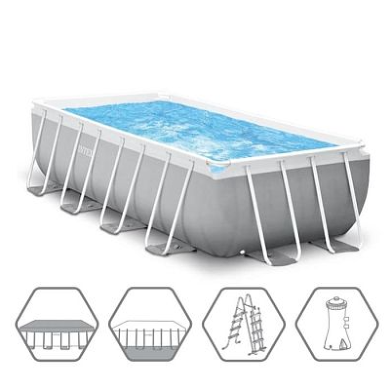Piscină cadru Intex Prism Frame 488x244x107 cm, 10874 l, pompă de filtrare 3785 l/h, scară, copertină, covoraș