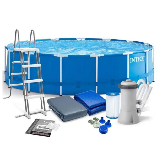 Piscină Intex Metal Frame 457x122cm, 16805l, pompă de filtrare 3785l/h, scară, copertină, covoraș