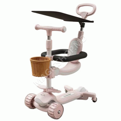 Trotineta pentru copii cu scaunel, Transformabila 6 in 1, cu Roti Luminoase LED, Ghidon cu Inclinare