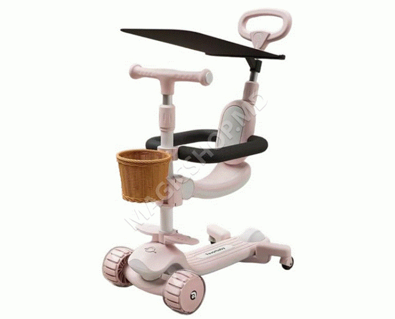 Trotineta pentru copii cu scaunel, Transformabila 6 in 1, cu Roti Luminoase LED, Ghidon cu Inclinare