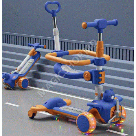 Trotineta pentru copii cu scaunel, Transformabila 6 in 1, cu Roti Luminoase LED, Ghidon cu Inclinare