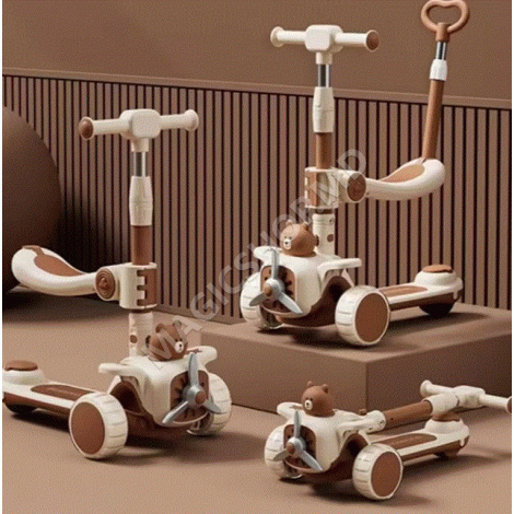 Trotineta pentru copii cu scaunel, Transformabila 6 in 1, cu Roti Luminoase LED, Ghidon cu Inclinare