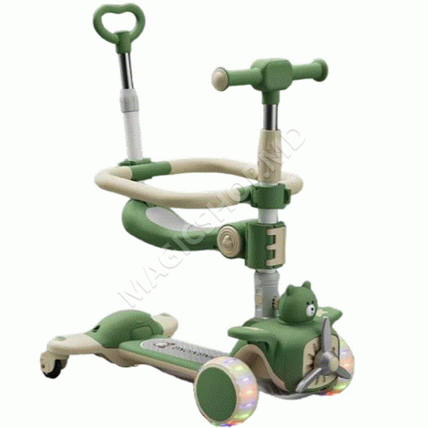 Trotineta pentru copii cu scaunel, Transformabila 6 in 1, cu Roti Luminoase LED, Ghidon cu Inclinare