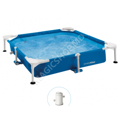 Piscină cu cadru metalic pentru animale de companie Pet Pool 152×152×30 cm, 537 L, filtru 1136 l/h, skimmer și prelată, Intex