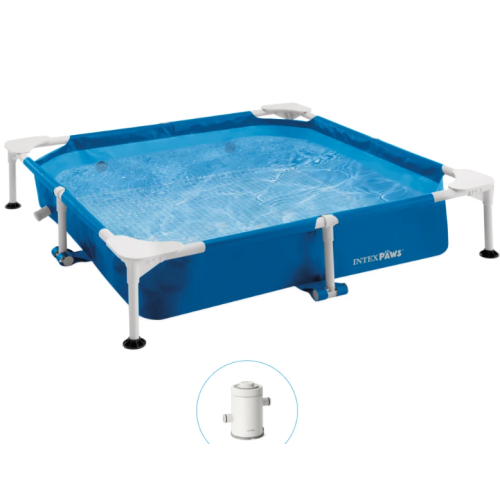 Piscină cu cadru metalic pentru animale de companie Pet Pool 152×152×30 cm, 537 L, filtru 1136 l/h, skimmer și prelată, Intex