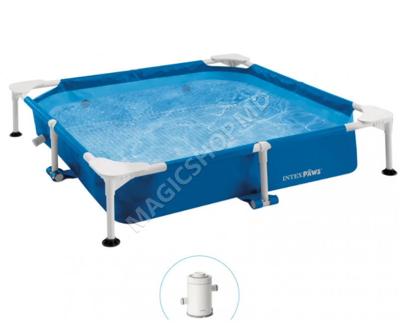 Piscină cu cadru metalic pentru animale de companie Pet Pool 152×152×30 cm, 537 L, filtru 1136 l/h, skimmer și prelată, Intex