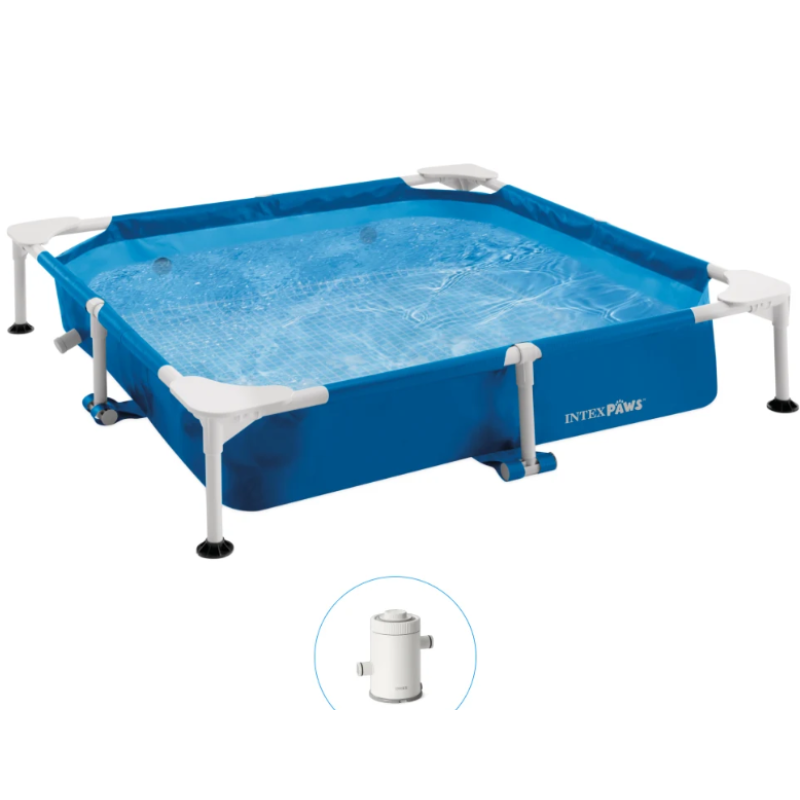 Piscină cu cadru metalic pentru animale de companie Pet Pool 152×152×30 cm, 537 L, filtru 1136 l/h, skimmer și prelată, Intex