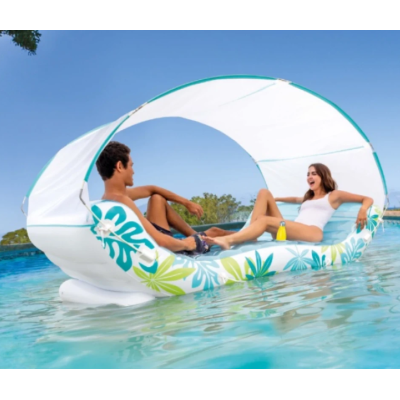Plută gonflabilă cu baldachin Tropical Lounge, 224×150×165 cm, max. 200 kg, Intex 