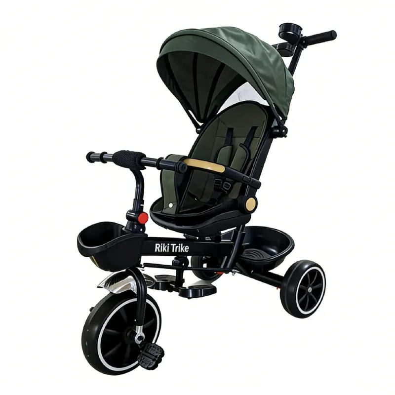 Tricicletă pentru copii cu roți EVA și scaun rotativ 360° - gri, verde, negru
