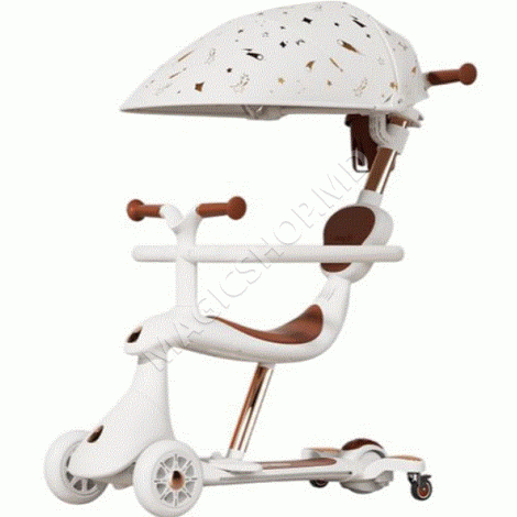 Trotineta cu scaunel transformabila, cu Roti Luminoase LED, Ghidon cu Inclinare, cu acoperis