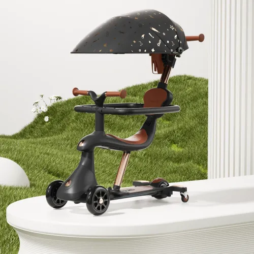 Trotinetă pentru copii cu scaun, parasolar și mâner parental, transformabilă, roți luminoase, RTM Scooter