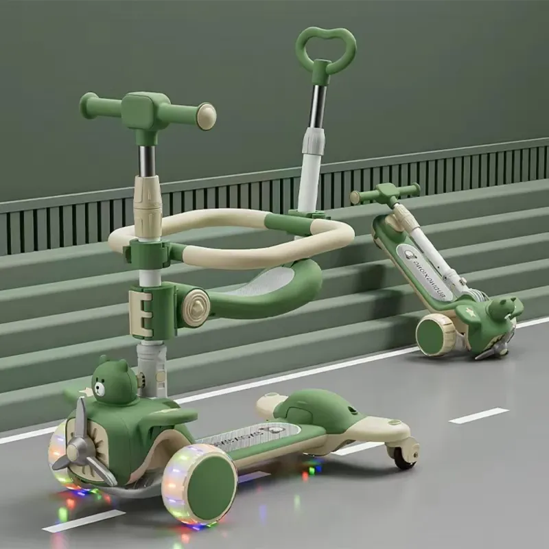 Trotinetă pentru copii 6 în 1 cu scaun, mâner parental, roți luminoase și muzică, RTM Scooter