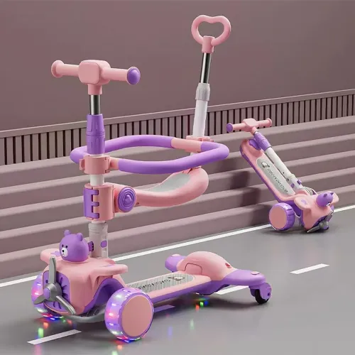 Trotinetă pentru copii 6 în 1 cu scaun, mâner parental, roți luminoase și muzică, RTM Scooter