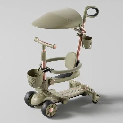 Trotinetă pentru copii cu scaun, parasolar și mâner parental, transformabilă, roți luminoase, muzică și lumini, verde, RTM Scooter