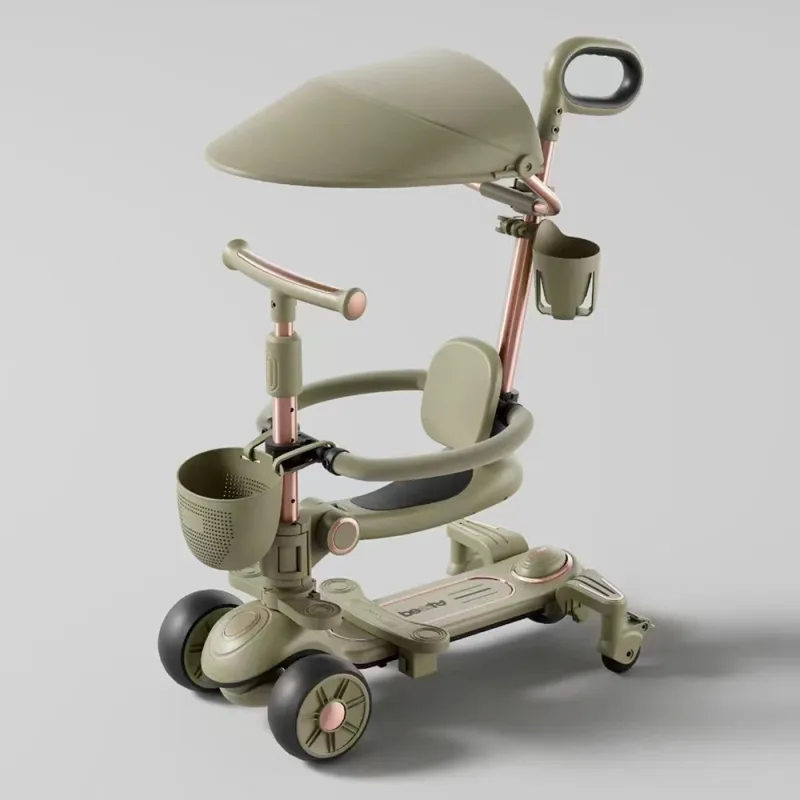 Trotinetă pentru copii cu scaun, parasolar și mâner parental, transformabilă, roți luminoase, muzică și lumini, verde, RTM Scooter