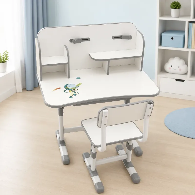Birou cu scaun reglabil și rafturi pentru cărți, 75×45 cm, gri