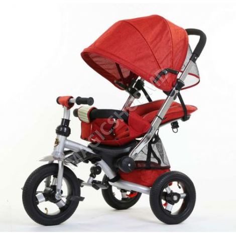 Carucior Bicicleta cu trei roţi, material ECO, roţi gonflabile, (de la 10 luni) gri; rosu