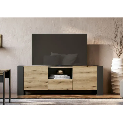 Comodă TV Combo C04, 140x46 cm, Grafit/Sonoma