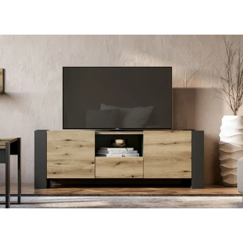 Comodă TV Combo C04, 140x46 cm, Grafit/Sonoma