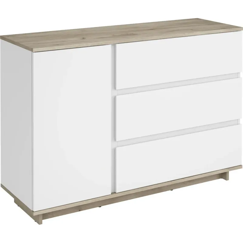 Comodă Concept 1D3S 120x82x40 cm stejar/alb