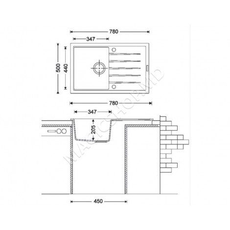 Chiuvetă Fabiano din granit CLASSIC 78x50 Titanium