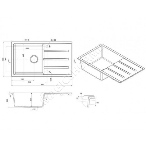 Chiuvetă Fabiano гранит CLASSIC 86x50 XL 