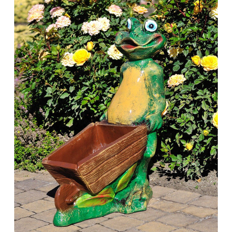 Figurina de grădină Cera Broscuţa cu roabă