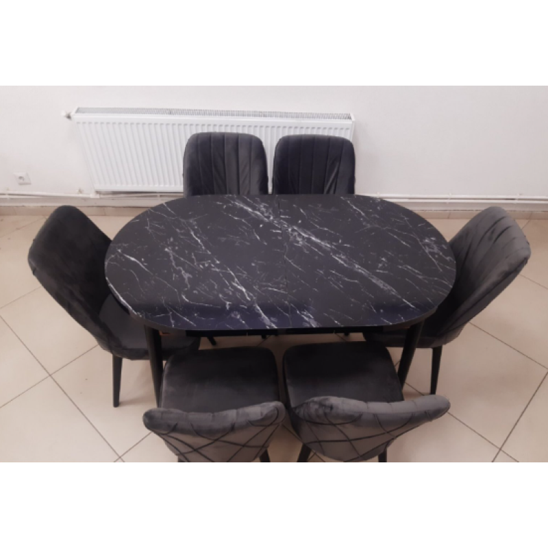 Set de sufragerie MDF masa ovala si sase scaune ES-708