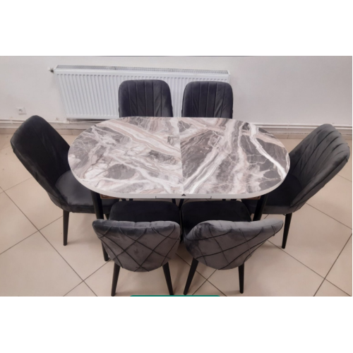 Set de sufragerie MDF masa ovala si sase scaune ES-704