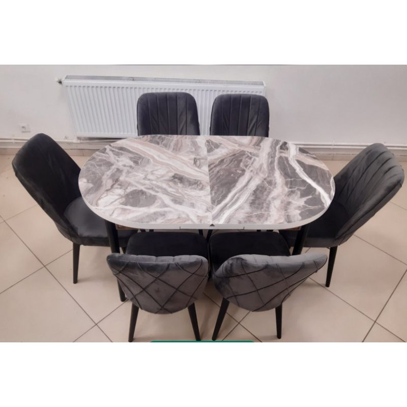 Set de sufragerie MDF masa ovala si sase scaune ES-704