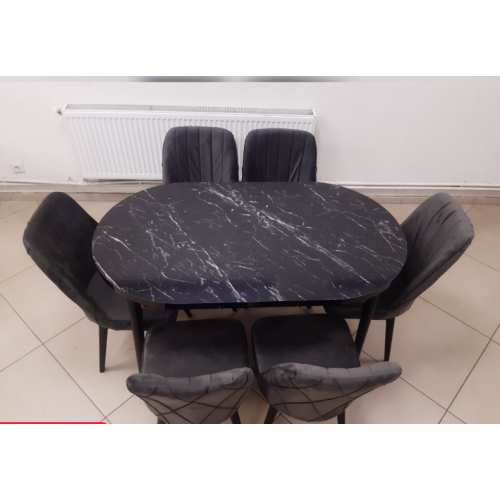 Set de sufragerie MDF masa ovala si sase scaune ES-707
