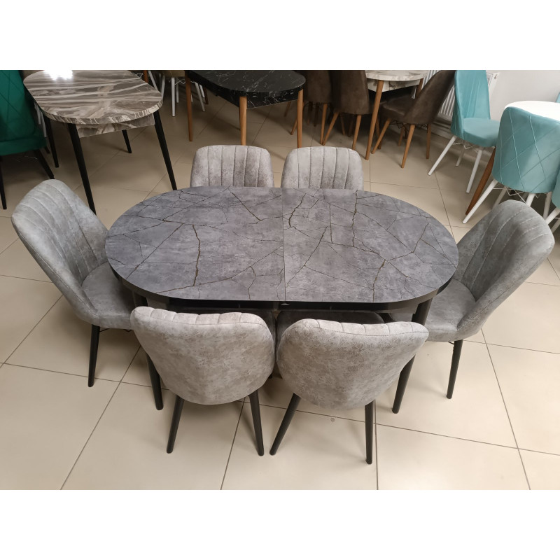 Set de sufragerie MDF masa ovala + 6 scaune 