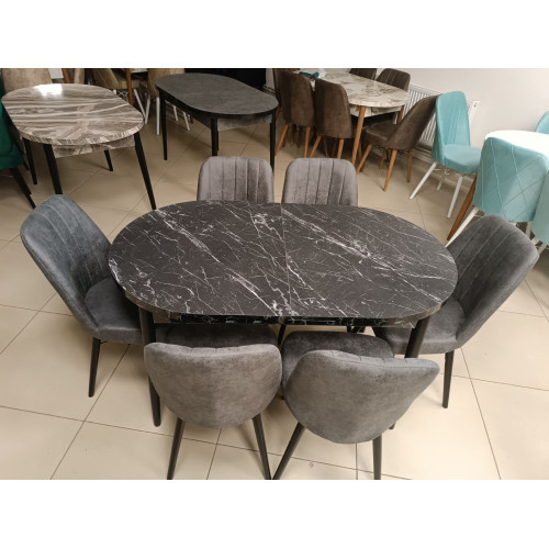 Set de sufragerie MDF masa ovala + 6 scaune 