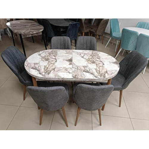 Set de sufragerie MDF masa ovala + 6 scaune 