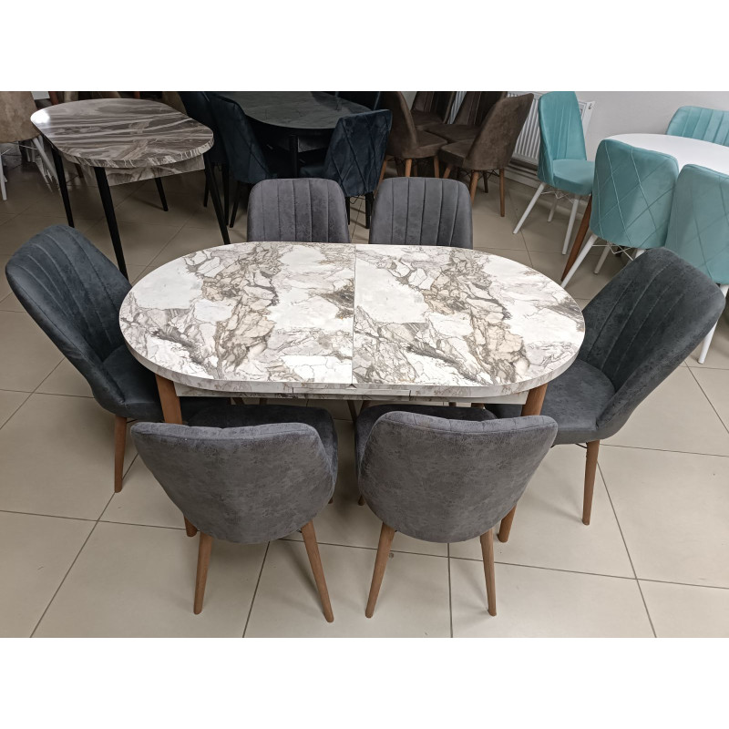Set de sufragerie MDF masa ovala + 6 scaune 