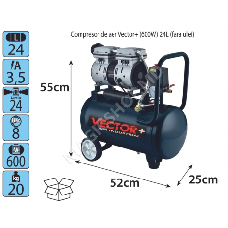 Воздушный компрессор Vector+ (600 Вт) 24 л (безмасляный)