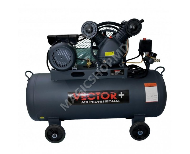 Воздушный компрессор Vector+ 2200 Вт 100 л (с маслом и приводным ремнем)