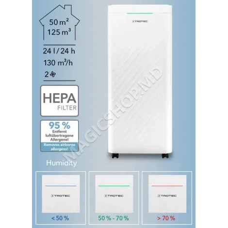 Dezumidificator Trotec TTK64 HEPA, 24l/zi, 50 m.p.