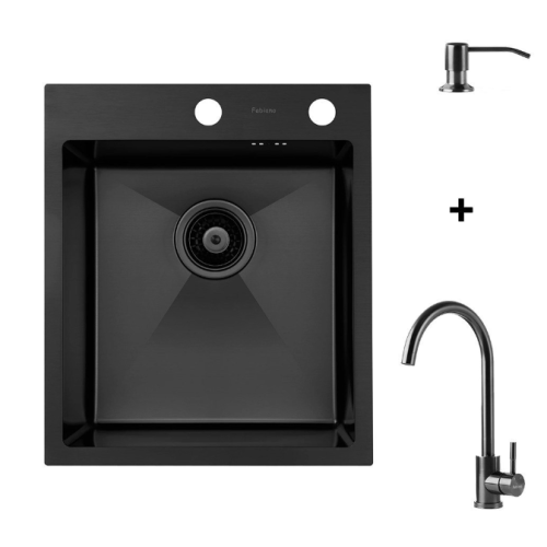 Chiuvetă Nano PVD 43 x 50 cm + baterie + dozator Black