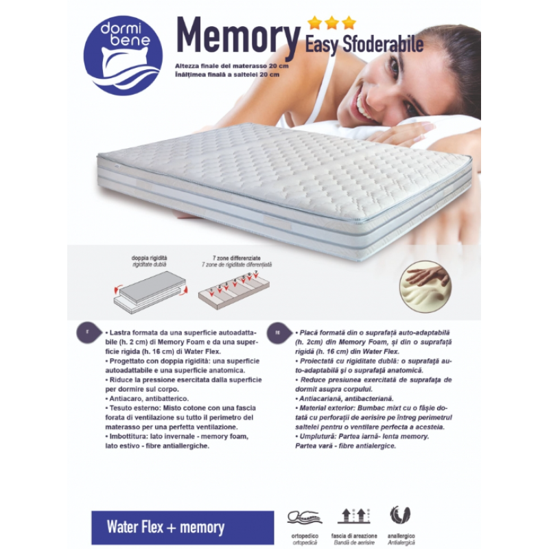 Saltea MEMORY EASY SFODERABILE 120x200 H20