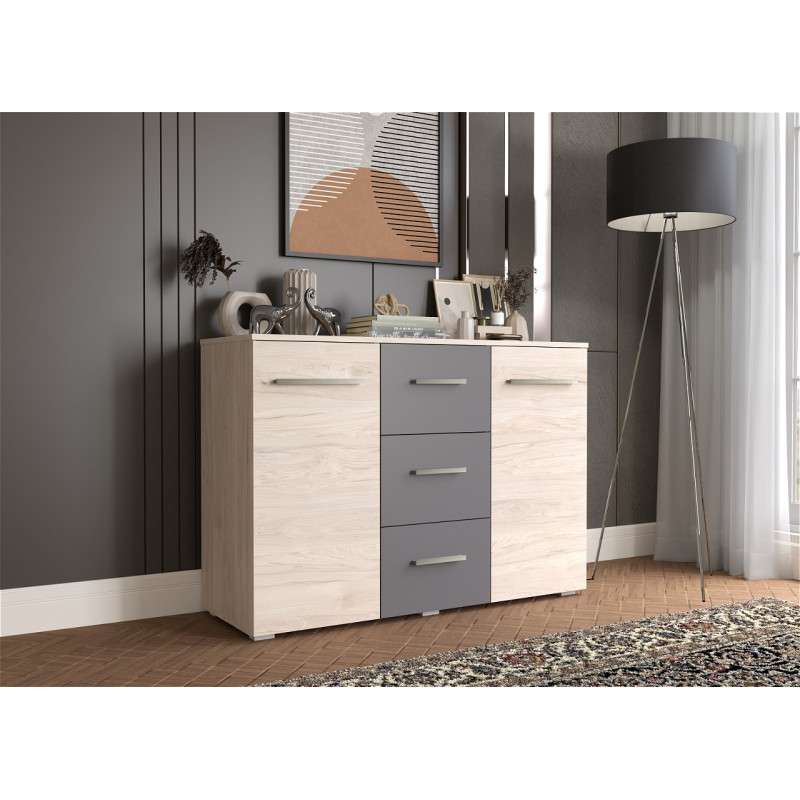 Comoda Yasen Bari 2D3S Hykory Rockford Deschis/Grafit Gri