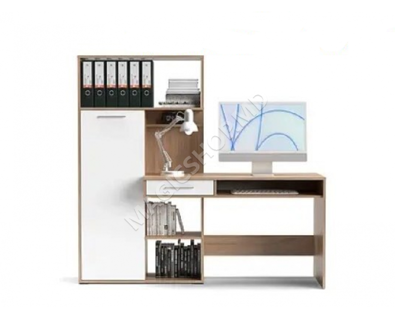 Masa birou Hobbit 1st cu penar 1d stânga (stejar urban chihlimbar/alb)