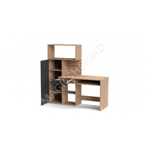 Стол письменный Hobbit 1я с пеналом 1д левый (дуб урбан янтарный / антарацит)