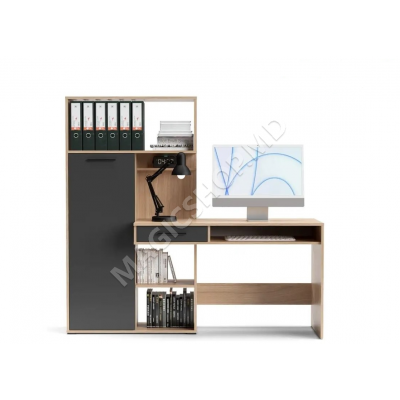 Стол письменный Hobbit 1я с пеналом 1д левый (дуб урбан янтарный / антарацит)